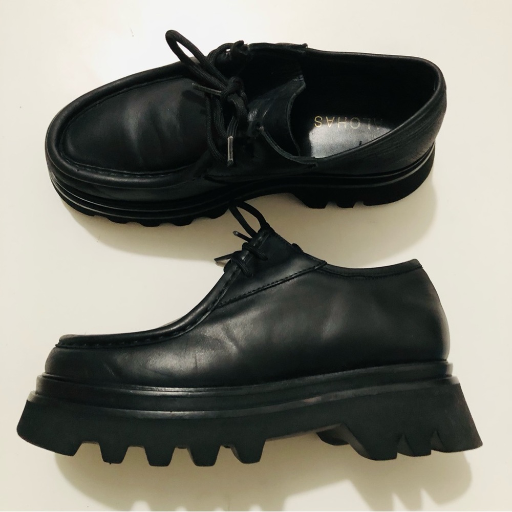 ALOHAS Tycoon Lug Sole Black Leather Loafers 37/7